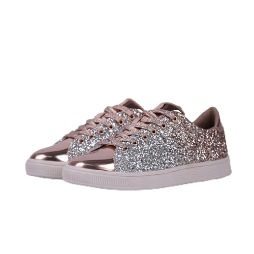 Goldene Schuhe Damen, Goldene Schuhe Damen, Glitzer Schuhe Damen Slip On Sneaker Flache Low Turnschuhe Outdoor Sportschuhe Pailletten Strass Laufschuhe Karneval Festliche Schuhe Glänzende Silber Schnü von Cubinest