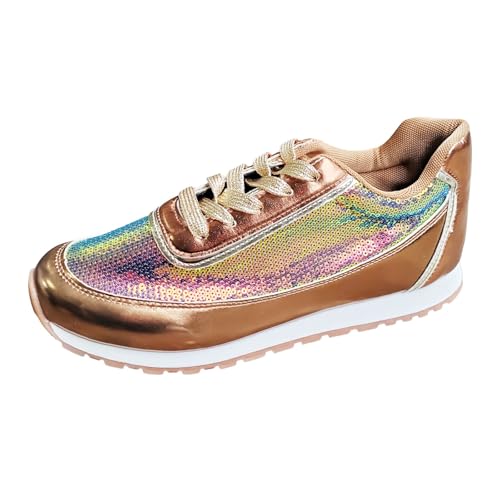 Goldene Schuhe Damen Karneval, Goldene Schuhe Damen Karneval, Glitzer Schuhe Damen Pailletten Strass Sneaker Elegant und Bequem Turnschuhe Outdoor Sportschuhe Italienische Slip On Laufschuhe Karneval von Cubinest