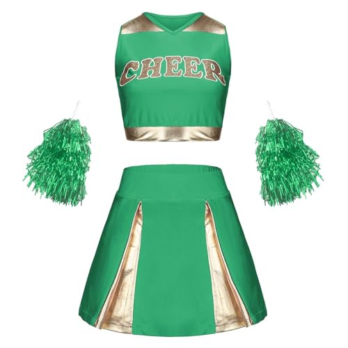 Karnevalskostüm Kinder, Faschingskostüme Junge, Cheerleader Kostüm Kinder mit High School Cheerleader Pompons Cheerleading Uniform Kleid Kinderkostüm Cheer Outfit für Karneval Halloween, Fasching, Mot von Cubinest