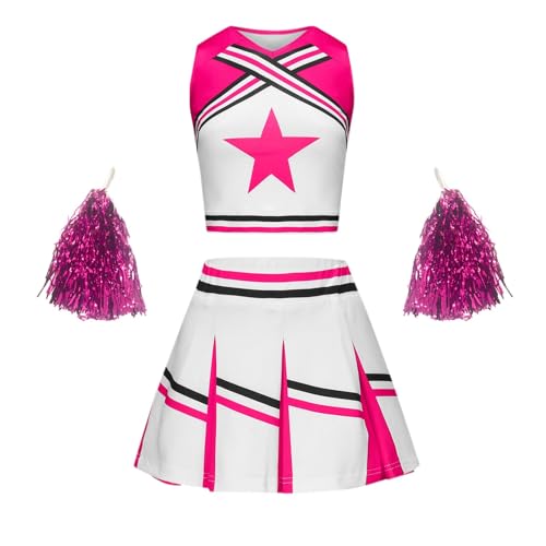 Kinder Faschingskostüme Mädchen, Kostüme, Cheerleader Kostüm Kinder mit High School Cheerleader Pompons Cheerleading Uniform Kleid Kinderkostüm Cheer Outfit für Karneval Halloween, Fasching, Mottopart von Cubinest