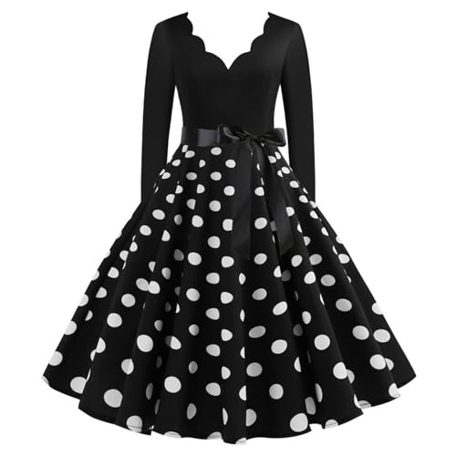 Kleid 50er Jahre Damen, Rockabilly Kleider Damen 50er 60er Jahre Kurzarm Polka Dots Coctailkleid Vintage Swing Kleider Hochzeit Festlich Knielang Kleid Tunika Partykleid Ballkleid Faschingskostüme von Cubinest