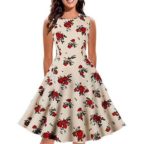 Kleid 50er Jahre Damen, Swing Rockabilly Kleider Damen 60er Jahre Vintage Polka Dots Coctailkleid Mode 50er Jahre Festlich Knielang Kleid Ärmellos Tunika Partykleid Ballkleid Faschingskostüme von Cubinest