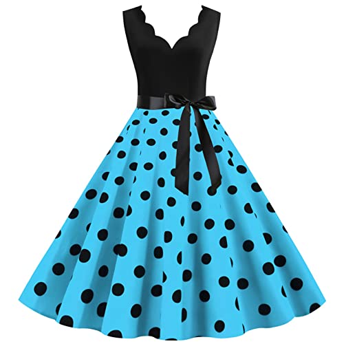 Kostüm Damen Fasching, Rockabilly Kleider Damen 50er 60er Jahre Polka Dots Swing Vintage Coctailkleid Kleider Hochzeit Festlich Knielang Kleid Ärmellos Tunika Partykleid Ballkleid Faschingskostüme von Cubinest