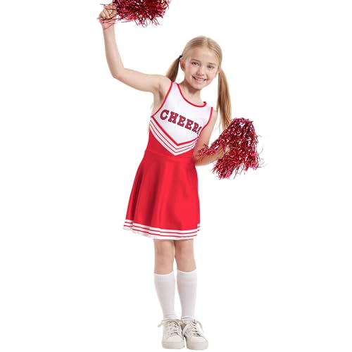 Kostüm Kinder Jungen, Kinder Cheerleading Uniform Kleid mit High School Cheerleader Pompons - Cheerleader Kostüm Kinderkostüm Cheer Outfit für Karneval Halloween, Fasching, Mottoparty von Cubinest