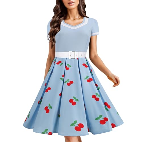 Kostüme Übergröße, Rockabilly Kleider Damen 50er 60er Jahre Polka Dots Swing Vintage Coctailkleid Hochzeit Festlich Knielang Kleid Kurzarm Tunika Partykleid Ballkleid Faschingskostüme von Cubinest