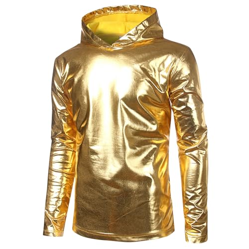 Metallic Oberteil Herren, Glitzer T-Shirt Herren, Langarmshirt Herren Metallic Glitzer Oberteil Glänzend Tshirt Pailletten Hemd Festival Shirt Party Bluse Top Nachtclub T-Shirts Karneval Kostüm 70er 8 von Cubinest