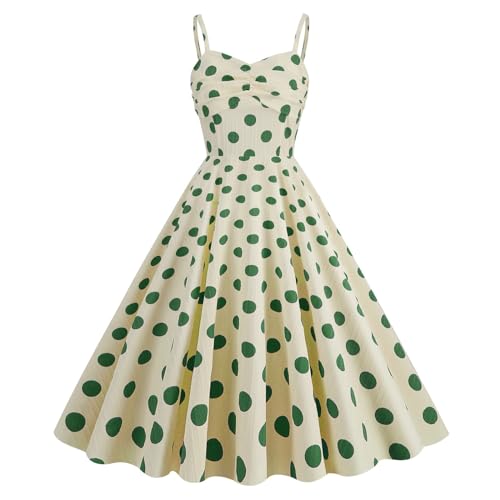 Mode 60er Jahre, Swing Rockabilly Kleider Damen 60er Jahre Vintage Polka Dots Coctailkleid Mode 50er Jahre Festlich Spaghettiträger Kleid Ärmellos Tunika Partykleid Ballkleid Faschingskostüme von Cubinest