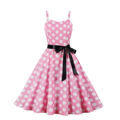 Partykleider, Swing Rockabilly Kleider Damen 60er Jahre Vintage Polka Dots Coctailkleid Mode 50er Jahre Festlich Spaghettiträger Kleid Ärmellos Tunika Partykleid Ballkleid Faschingskostüme von Cubinest