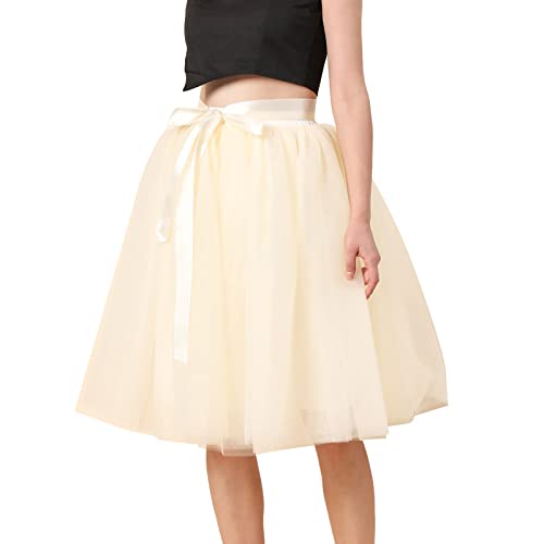 Petticoat, Tüllrock Beige Damen Lang Tüll Tutu Rock Karneval Kostüm Minirock Petticoat Unterrock Mit Schleife - 50Er Rockabilly Midi Rock Hohe Taille Tutu Ballett Tuturock Tütü Kleid Tüll Underskirt von Cubinest