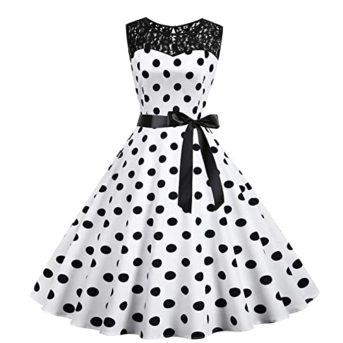 Polka Dots Kleid Damen, Rockabilly Kleider Damen 50er 60er Jahre Ärmellos Polka Dots Vintage Swing Coctailkleid Hochzeit Festlich Knielang Kleid Tunika Partykleid Ballkleid Faschingskostüme von Cubinest