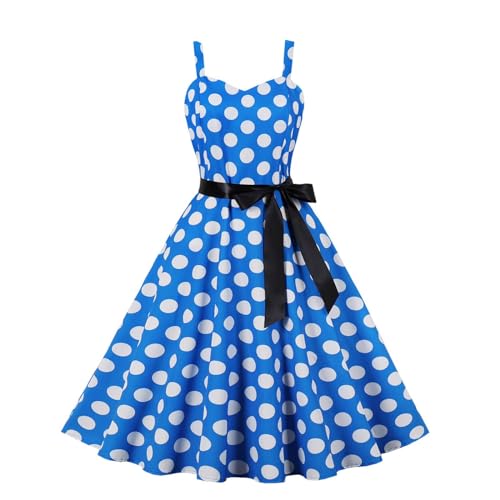 Rockabilly Kleider Damen Fasching, Swing Rockabilly Kleider Damen 60er Jahre Vintage Polka Dots Coctailkleid Mode 50er Jahre Festlich Spaghettiträger Kleid Tunika Partykleid Ballkleid Faschingskostüme von Cubinest