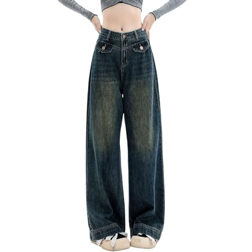 Schlaghose Mädchen, Baggy Jeans Damen Vintage Y2K Style Harajuku E-Girl Streetwear Stretch Low Waist Jeanshose Wide Leg Pants Gerade Boyfriend Schlaghose Locker Cargohose Mädchen Freizeithose von Cubinest