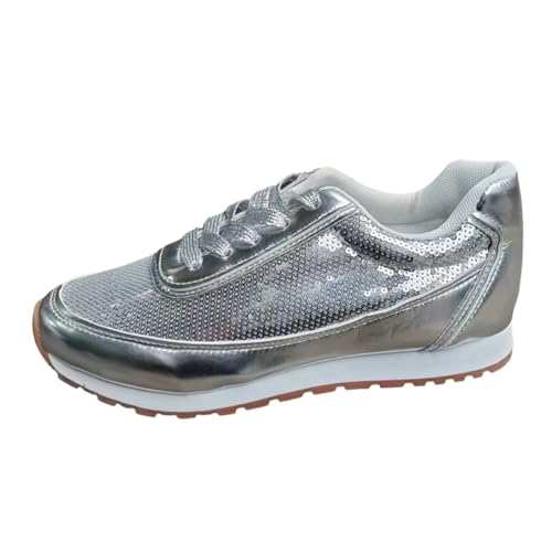 Silber Schuhe Damen, Silber Schuhe Damen, Glitzer Schuhe Damen Pailletten Strass Sneaker Elegant und Bequem Turnschuhe Outdoor Sportschuhe Italienische Slip On Laufschuhe Karneval Festliche Glänzende von Cubinest