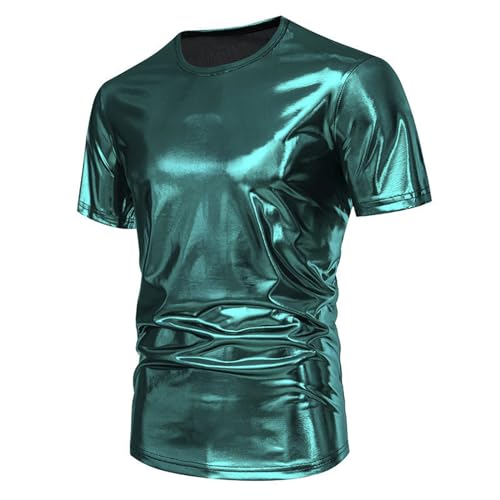 Silvester Outfit Herren, Galaxy Costume, Glitzer Oberteil Herren Metallic Langarmshirt Glänzend Tshirt Pailletten Hemd Festival Shirt Party Bluse Top Nachtclub T-Shirts Karneval Kostüm 70er 80er Disco von Cubinest