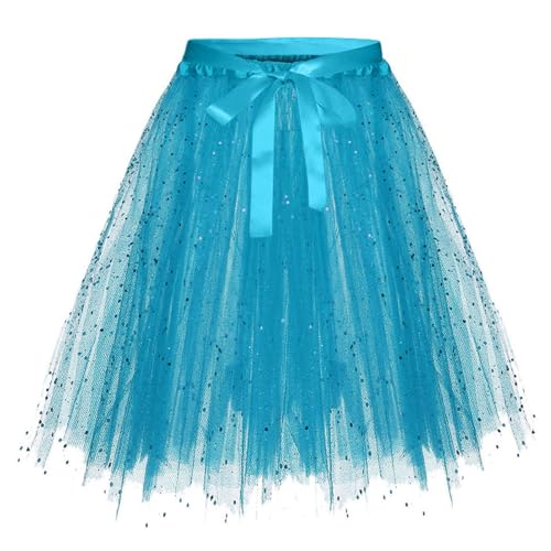 Tüllrock Tütü Damen Blau Blauer Tüllrock, Tüllrock Damen Kurz 50er Tüllrock - Ballett Karneval Petticoat Fasching Puffy Rockabilly Unterrock Tütü Rock Karneval Kostüm Hohe Taille von Cubinest