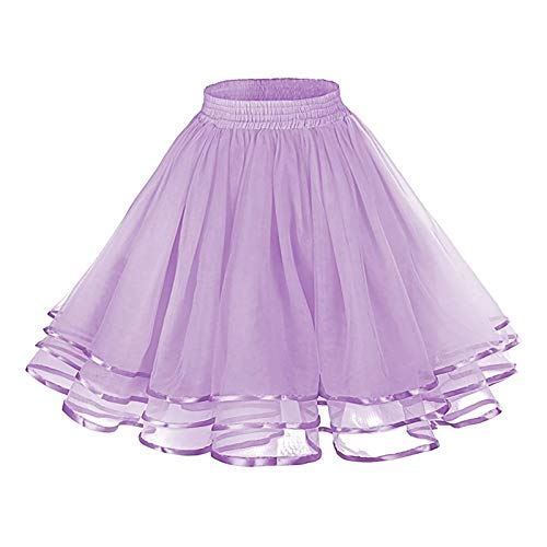 Tüllrock Tütü Damen Lila Flieder Tüllrock, Tüllrock Damen Rockabilly Hohe Taille Petticoat - A Linie Puffy Tüllrock Fasching Faschingskostüme 50er Unterrock Tutu Röcke Party Ballett von Cubinest