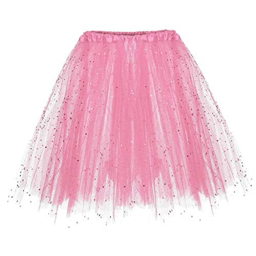 Tüllrock Tütü Damen Rosa Pink Pinker Tüllrock, Tüllrock Damen Rockabilly Faschingskostüme Tüll Rock - Karneval Kostüm A Linie Tütü Rock Fasching Karneval Party Tutu Röcke Petticoat Ballett Puffy von Cubinest