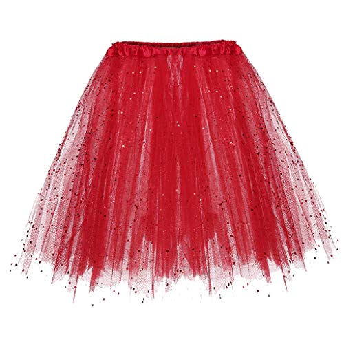 Tüllrock Tütü Damen Rot Roter Tüllrock, Tüllrock Damen Puffy Kurz Tüll Rock - Fasching Ballett Unterrock 50er Karneval Party Petticoat Tutu Röcke Hohe Taille Karneval Kostüm von Cubinest