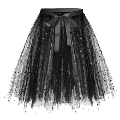 Tüllrock Tütü Damen Schwarz Schwarzer Tüllrock, Tüllrock Damen Karneval Kostüm Faschingskostüme Tüll Rock - Hohe Taille Kurz Tutu Röcke Puffy Ballett Fasching Tüllrock Unterrock Rockabilly Karneval von Cubinest