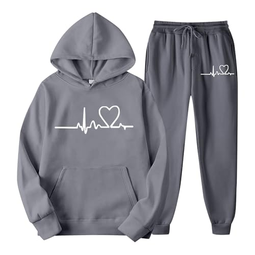 activewear für damen, Heartbeat Jogginganzug Damen Set Herren Baumwolle trainingsanzug sportanzug - 2 Teiler Hoodie und Jogginghose Unisex Warmes Langarm Sport Outfit tracksuit Jogger Set Bequem Stret von Cubinest