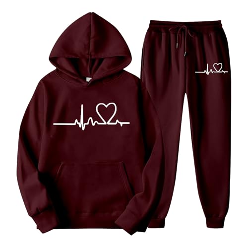 activewear für damen, Heartbeat Jogginganzug Damen Set Herren Baumwolle trainingsanzug sportanzug - 2 Teiler Hoodie und Jogginghose Unisex Warmes Langarm Sport Outfit tracksuit Jogger Set Bequem Stret von Cubinest