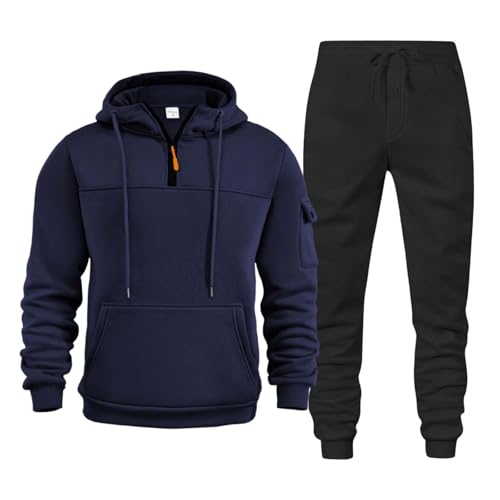 freizeitanzug herren baumwolle, Jogginganzug Herren Set Trainingsanzug Sportanzug - Langarm Freizeitanzug 1/4 Reißverschluss Hoodie Mit Kapuze Und Hosen Hausanzug 2-Teilig Kapuzenpullover Männer Track von Cubinest