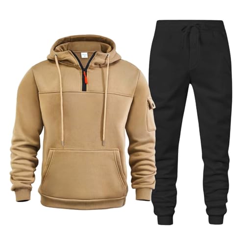 freizeitanzug herren baumwolle, Jogginganzug Herren Set Trainingsanzug Sportanzug - Langarm Freizeitanzug 1/4 Reißverschluss Hoodie Mit Kapuze Und Hosen Hausanzug 2-Teilig Kapuzenpullover Männer Track von Cubinest