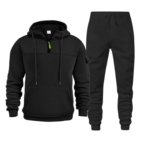 hausanzug herren baumwolle, Jogginganzug Herren Set Trainingsanzug Sportanzug - Langarm Freizeitanzug 1/4 Reißverschluss Hoodie Mit Kapuze Und Hosen Hausanzug 2-Teilig Kapuzenpullover Männer Tracksuit von Cubinest