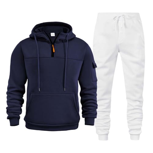 herren jogginganzug baumwolle, Jogginganzug Herren Set Trainingsanzug Sportanzug - Langarm Freizeitanzug 1/4 Reißverschluss Hoodie Mit Kapuze Und Hosen Hausanzug 2-Teilig Kapuzenpullover Männer Tracks von Cubinest