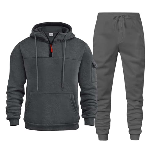 jogging herren anzug, Jogginganzug Herren Set Trainingsanzug Sportanzug - Langarm Freizeitanzug 1/4 Reißverschluss Hoodie Mit Kapuze Und Hosen Hausanzug 2-Teilig Kapuzenpullover Männer Tracksuit Strea von Cubinest