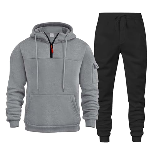 jogginganzug herren, Jogginganzug Herren Set Trainingsanzug Sportanzug - Langarm Freizeitanzug 1/4 Reißverschluss Hoodie Mit Kapuze Und Hosen Hausanzug 2-Teilig Kapuzenpullover Männer Tracksuit Streat von Cubinest