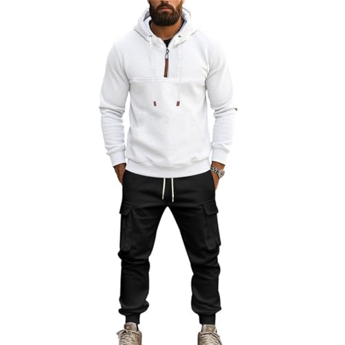 jogginganzug herren, Jogginganzug Herren Sportbekleidung Trainingsanzug - Einfarbig 1/4 Reißverschluss Hoodie Mit Kapuze Langarm Mit Taschen Hausanzug 2-Teilig Kapuzenpullover Jogginghose Klassisch Sp von Cubinest