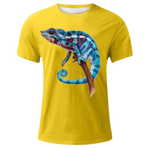 t Shirt Druck,T-Shirts Für Herren Kurzarm T Shirts Grafik Print Eidechse 3D-Druck Casual Hemd Sommer Kurzarmshirt Freizeit Baumwolle Arbeitsshirt,Gelb,M von Cubinest