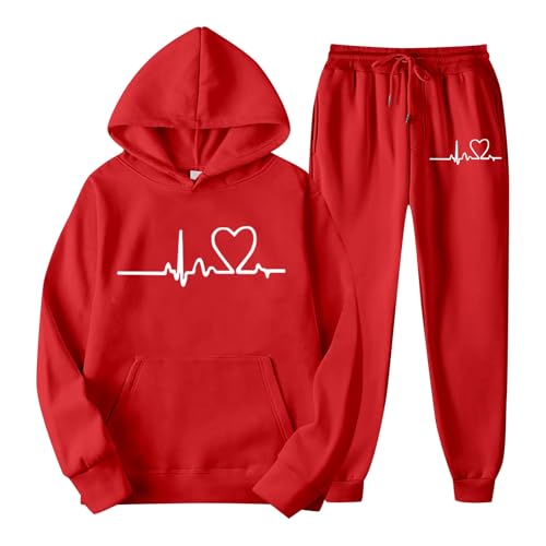 trainingsanzug, Heartbeat Jogginganzug Damen Set Herren Baumwolle trainingsanzug sportanzug - 2 Teiler Hoodie und Jogginghose Unisex Warmes Langarm Sport Outfit tracksuit Jogger Set Bequem Stretch Fit von Cubinest