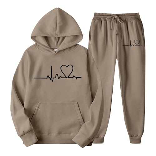 trainingsanzug damen baumwolle, Heartbeat Jogginganzug Damen Set Herren Baumwolle trainingsanzug sportanzug - 2 Teiler Hoodie und Jogginghose Unisex Warmes Langarm Sport Outfit tracksuit Jogger Set Be von Cubinest