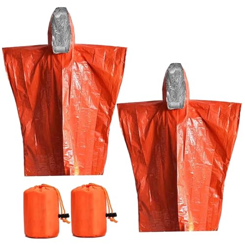 Cunlvyyds 2pcs Regenponcho mit 2 Lagerbeutel, PE -Gummi -Thermalponcho mit Kapuze, wasserdicht, winddes Notfalldecke für Wärmeretention und Regen, Poncho, von Cunlvyyds