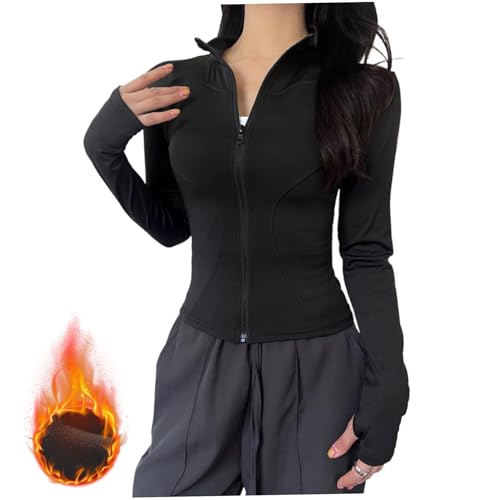 Cunlvyyds Damenjacken Yoga Jacken Leichte Long Tops Womens Sports Jackets Damen Full Running Sports Jackets mit Daumenlöchern für Yoga Fitness Training Black Style2, Sport, Sport von Cunlvyyds