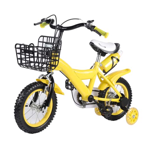 Kinderfahrrad 12 Zoll Fahrrad Kinderrad mit Stützräder ab 2-4 Jahre Aufbewahrungskorb Kettenschutz rutschfeste und Verschleißfeste Reifen Für Jungen & Mädchen Gelb von Cutycaty