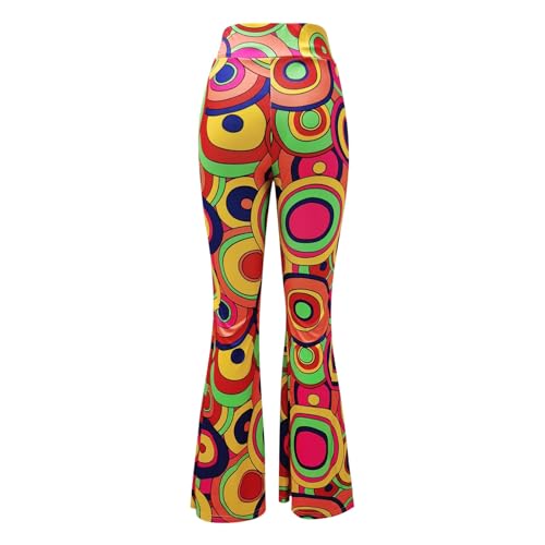 Damen Lang Gemusterte High Waist Yoga Hosen Weites Bein Elegant Hippie Sommerhose Locker Leicht Bunt Boho Sommer Strand Relaxhose Festlich Freizeithose 60er 70er Disco Halloween Outfits von Cvanxluy