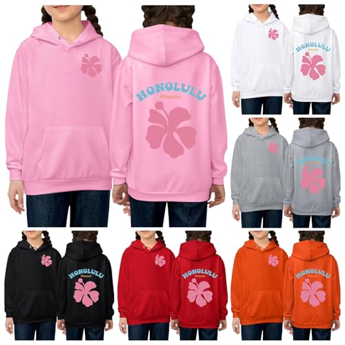 Kapuzenpullover Jungen und Mädchen Blumen Brief Backprint Hoodie Sweatshirt Langarm Warm Pullover Hoodie Casual Kapuzenjacke mit Reißverschluss Sweatjacke mit Kordelzug&Taschen 3-15 Jahre von Cvanxluy