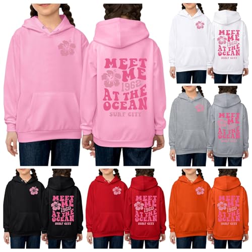 Kapuzenpullover Jungen und Mädchen Blumen Brief Backprint Hoodie Sweatshirt Langarm Warm Pullover Hoodie Casual Kapuzenjacke mit Reißverschluss Sweatjacke mit Kordelzug&Taschen 3-15 Jahre von Cvanxluy