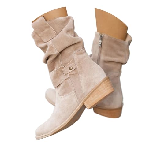 Stiefeletten Damen beige, Stiefeletten Damen Elegant Wildleder Halbstiefel 42 Schlupfschuhe Stiefel Schwarz Kurzstiefel Halbhohe Absatz Ankle Mode Boots Halbhoch Bequemer Westernstiefel Winterstiefel von Cvanxluy