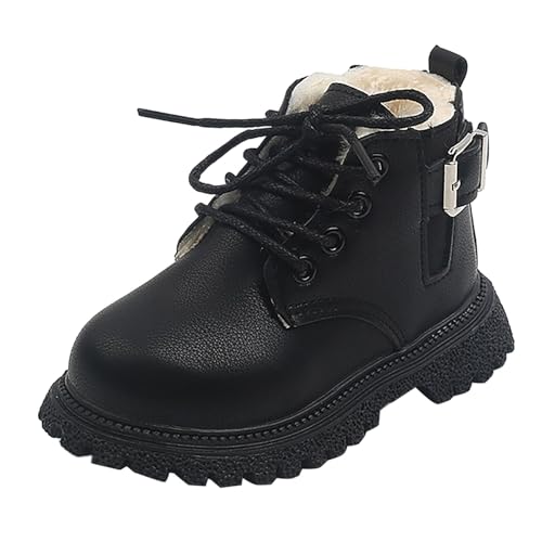 Winterstiefel mädchen 24 25, Unisex Kinder Stiefeletten zum Schnüren mit Reißverschluss Halbschaft Schwarz Basic Regenstiefel Boots Kurze Warm Winterschuhe Wasserdicht Bequemer Kurzstiefel von Cvanxluy