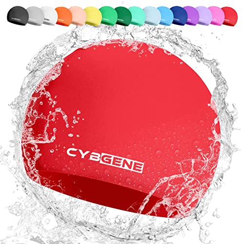 CybGene Silikon Badekappe für Kinder, Schwimmkappe Bademütze für Damen und Herren Unisex, Große, Rot von CybGene
