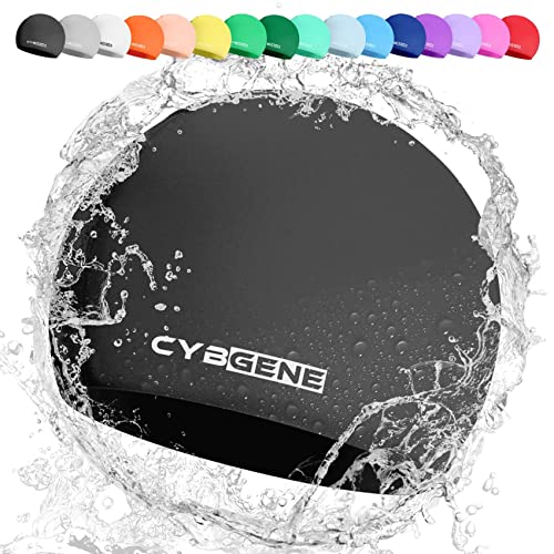 CybGene Silikon Badekappe für Kinder, Schwimmkappe Bademütze für Damen und Herren Unisex, Große, Schwarz von CybGene