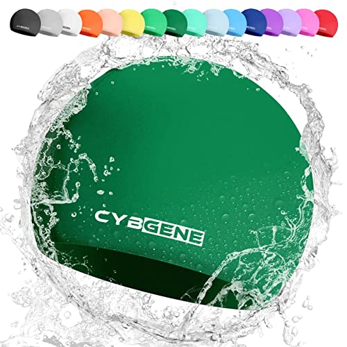 CybGene Silikon Badekappe für Kinder, Schwimmkappe Bademütze für Damen und Herren Unisex, Kleine, Dunkelgrün von CybGene