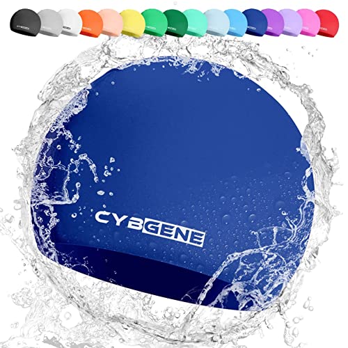 CybGene Silikon Badekappe für Kinder, Schwimmkappe Bademütze für Damen und Herren Unisex, Kleine, Marineblau von CybGene