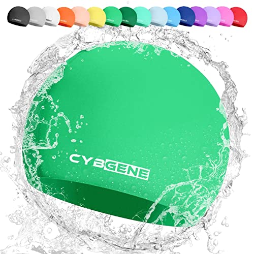 CybGene Silikon Badekappe für Kinder, Schwimmkappe Bademütze für Damen und Herren Unisex, Kleine, Grün von CybGene