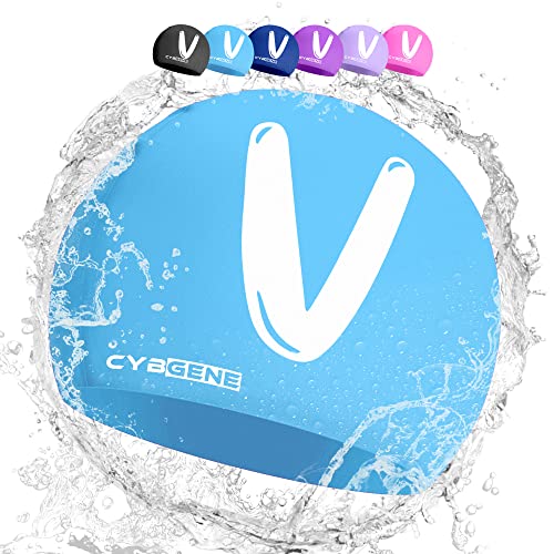 CybGene Silikon Initiale Namen Badekappe für Kinder, Kind Buchstabe Schwimmkappe Bademütze für Kinder Schwimmunterricht-Kleiner Kopfumfang-Blau-V von CybGene