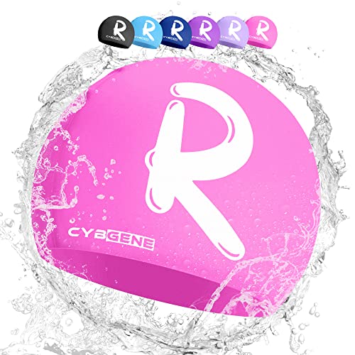 CybGene Silikon Initiale Namen Badekappe für Kinder, Kind Buchstabe Schwimmkappe Bademütze für Kinder Schwimmunterricht-Kleiner Kopfumfang-Rosa-R von CybGene